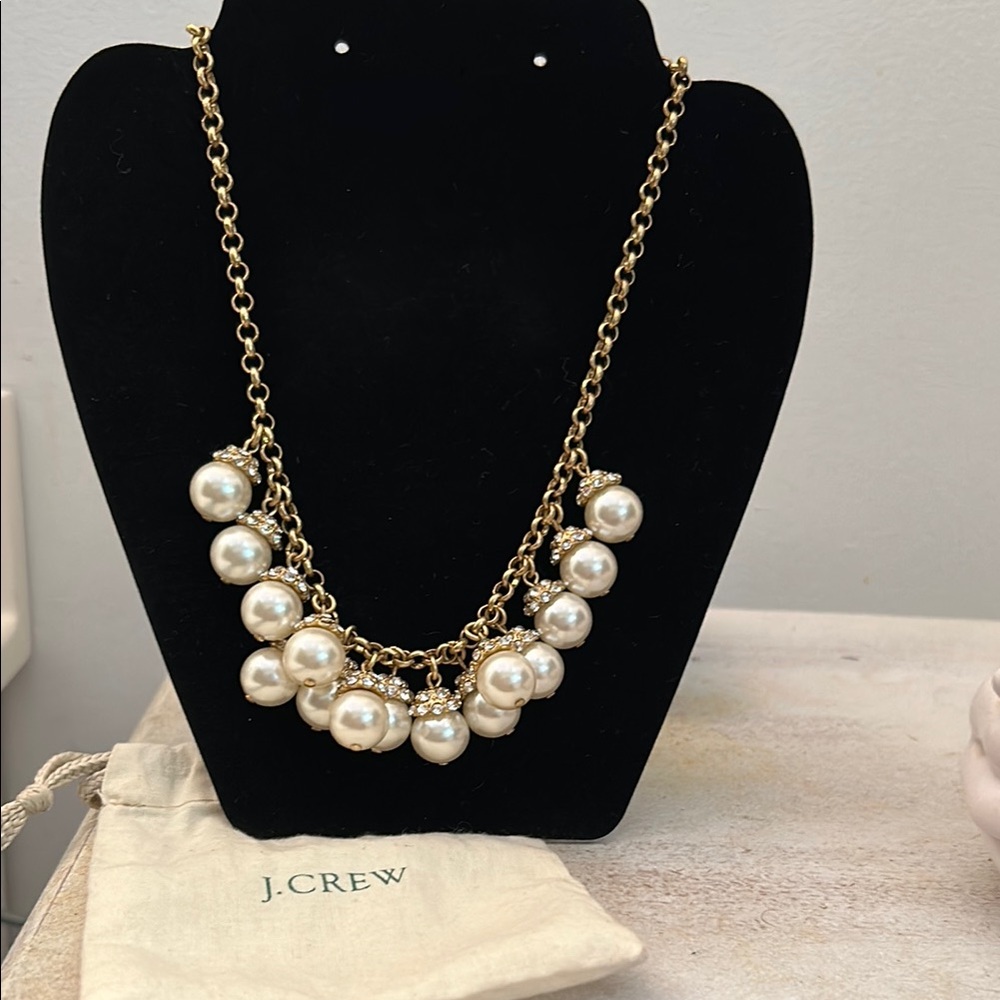 J. Crew Gold Cluster Pearl Necklace with Rhinestone Accents